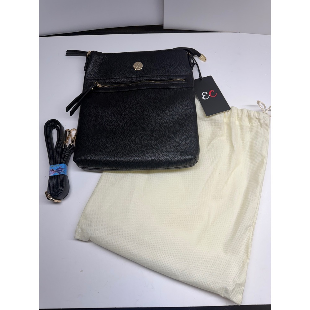 EC Black Pebbled Vegan Leather Crossbody Bag Gold Hardware NWT